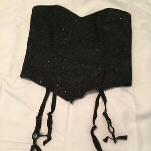Gunne Sax Jessica Mcclintock Bustier Corset Crop Top Sequined Lace Garter M?*